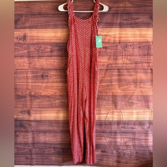 Angels by the Sea Hawaii Pants - Angels by the Sea Hawaii Red White Diamond Print Ruffle Jumpsuit Womens Medium